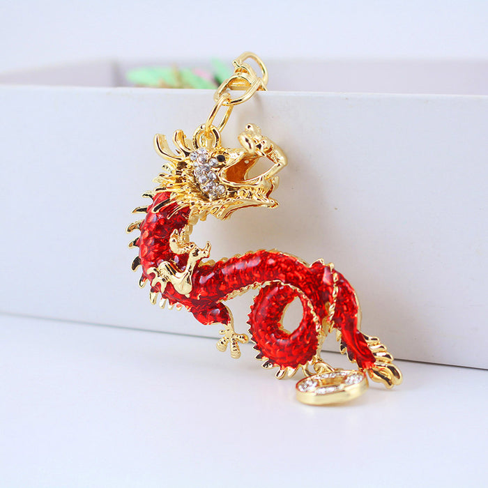 Chinese Lucky Golden Dragon Zinc Alloy Keychain for Car Keys and Bags