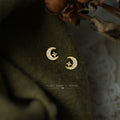 Gold Tone Clear Stone Crescent Moon And Open Star Stud Earrings view 3