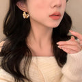 Gold Tone Floral Crystal Pearl Cluster Hoop Earrings view 2