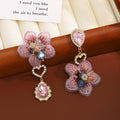 Mismatched Pink Embroidered Flower Crystal Look Earrings view 6