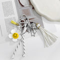 Smiley Daisy Flower Bag Charm Keychain With Braided Cord And Tassel view 2