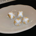White And Gold Cross Woven Round Stud Earrings Jewelry Accessory view 4