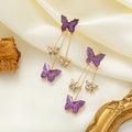 Purple Double Butterfly Crystal Look Extra Long Earrings view 3