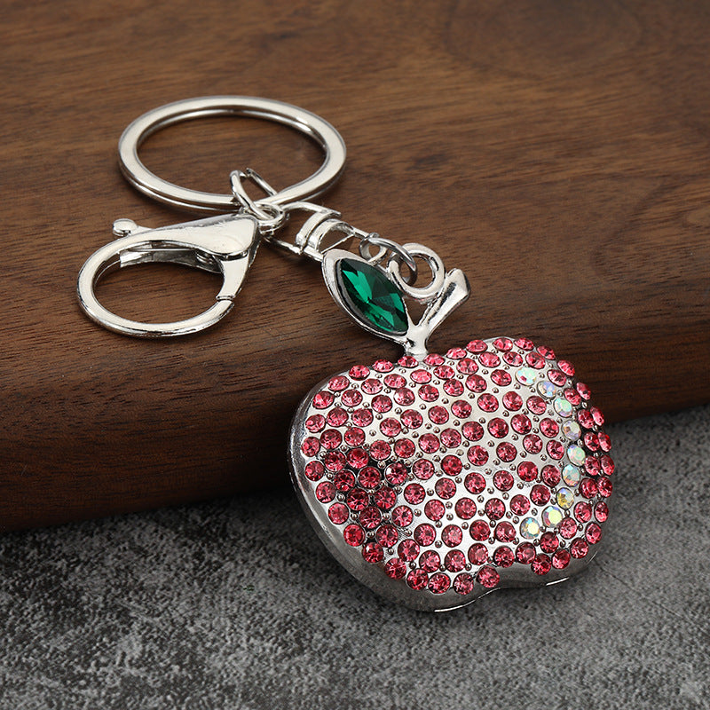 Rhinestone Apple Fruit Keychain All Metal Car Key and Bag Charm