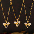 Gold Bow Shell Pendant Necklace Three Chain Styles view 4