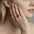 Sculptural Double Teardrop Open Ring in Polished Gold Tone view 3