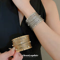 Layered Fine Wire Wide Cuff With Clear Crystals In Silver Or Gold Tone view 2