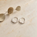 Silver Tone Filigree Bead Small Round Huggie Earrings view 3