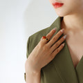 Open Dual Stone Ring Red Stone Tiger Eye Gold Steel Finish view 4