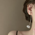 Pearl Back Long Stem Rose Drop Earrings in Two Tones view 4