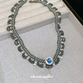 Silver Gray Blue Beaded Scallop Necklace with Teardrop Accent view 4