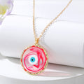 Gold Tone Round Resin Evil Eye Pendant Necklaces in Six Colors view 6