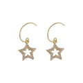Gold Open Star Zirconia Drop Earrings Curved Ear Wire Pair view 5
