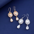 Silver Tone Oval Crystal Teardrop Openwork Crystal Four Designs Metal Dangle Earrings view 5