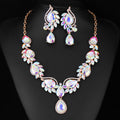 Black Silver Tone Multicolor Crystal Vine Six Designs Metal Necklace and Earring Set view 7