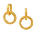 Gold Threaded Double Circle Drop Hoop Earrings Stainless Steel view 5