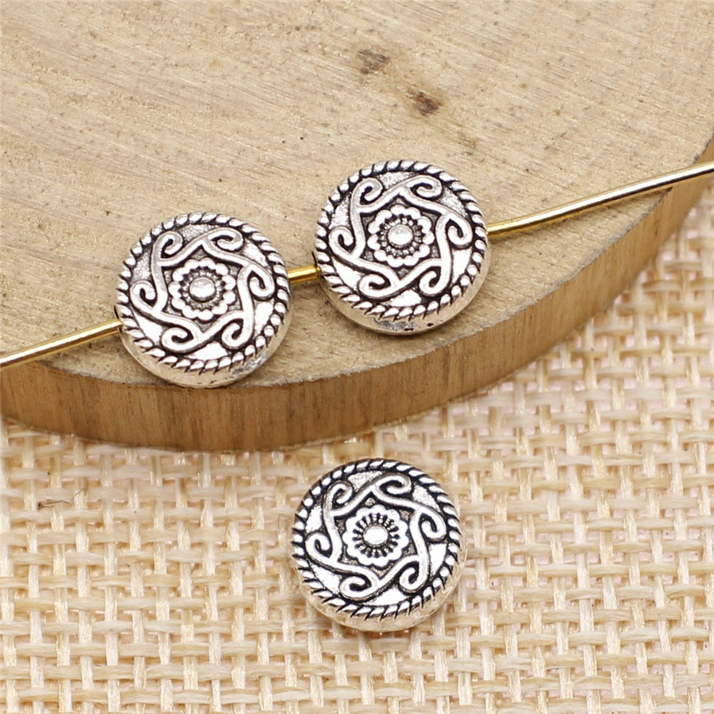 9mm 1.1g Multicolor Zinc Alloy Round Patterned Flat Spacer Beads for DIY Bracelet Necklace Making