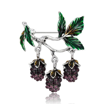 Three Berry Branch Brooch in Purple or Green Crystal