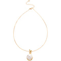 Round Pearl Pendant Necklace in Open Circular Gold Tone Frame view 5
