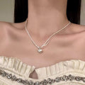 Silver Double Strand Necklace With Small Heart Pendant view 3