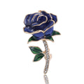 Long Stem Crystal Enamel Rose Brooch in Red or Deep Blue view 2