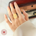 Oval Hammered Disc Open Adjustable Ring Gold Steel Finish view 3