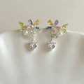 Asymmetric Colorful Flower and Pearl Drop Earrings view 6