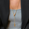 Metal Teardrop Y Lariat Necklace in Gold and Silver Tones view 2