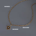 Black Enamel Heart Pendant Paperclip Chain Necklace view 2