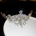 Silver Tone Floral Crystal Tiara Headband With Hanging Drops view 6