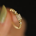 Rectangular Clear Solitaire Halo Ultra-Slim Ring In Gold Tone view 2