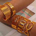 Gold Steel Geometric Hinge Bangles Links Wave Mesh Bars view 1