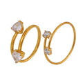 Dual Zircon Open Rings Round And Heart Gold Steel Tones view 5