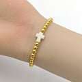 Gold Bead Stretch Bracelet White Acrylic Cross Charm view 4