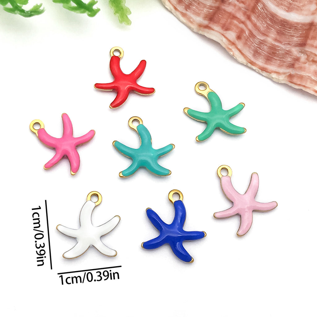 Gold Plated Stainless Steel Colorful Enamel Starfish Double Sided Charm Pendant for DIY Necklaces