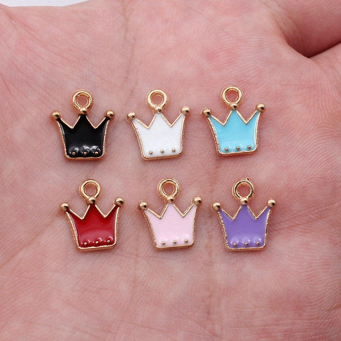 Gold Tone Enamel Crown Charms in Six Bright Colors