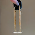 Gold Long Chain Tassel Earrings with Textured Bar Tops view 2
