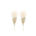 Pearl White Camellia Flower Drop Earrings Gold Crystal Tassel view 5