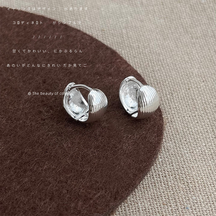 Silver Ribbed Huggie Hoop Earrings Textured Metal Pair