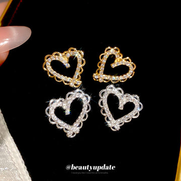 Open Heart Crystal Stud Earrings in Two Colors With Silver-Tone And Gold-Tone Finishes
