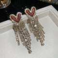 Crystal Heart Fringe Earrings in Pink Silver and Red view 8