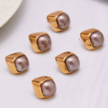 Gray Domed Square Stud Earrings in Polished Gold Tone view 1