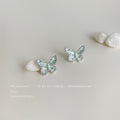 Silver Tone Pale Green Translucent Butterfly Stud Earrings view 4
