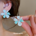 Pastel Five Petal Crystal Flower Stud Earrings with Decorative Details view 3