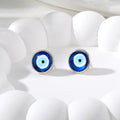 Blue Evil Eye Round Stud Earrings Gold Silver 6 Rim Styles view 4