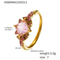 Open Adjustable Square Zircon Ring Side Accents Gold Steel view 8