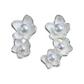 Silver Edged Three White Flower Pearl Center Ear Climber Studs view 5