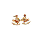 Red Enamel Rocking Horse Stud Earrings Fashion Jewelry view 5