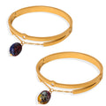 Gold Dual Band Cuff Bangles Chain Stone Bead Pendants Two Styles view 5