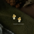Gold Tone Flower Cluster And Clear Teardrop Stone Stud Earrings view 4
